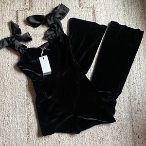 *VICI DOLLS* Elegant Black Velvet Jumpsuit with Bow Straps